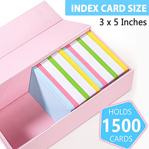 3X5 Index Card Holder Pink Card File Box Organizer, Hold 1200 3X5-Inch Flash Cards- 1 Pack Pink #TOP1