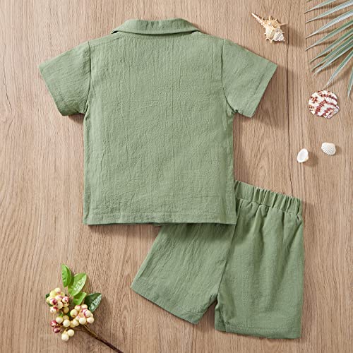 Weixinbuy Baby Boy Clothes Set Toddler Summer Outfit Cotton Linen Short Sleeve T-Shirt Top Pocket Button-Down Shirt Short Set #TOP3