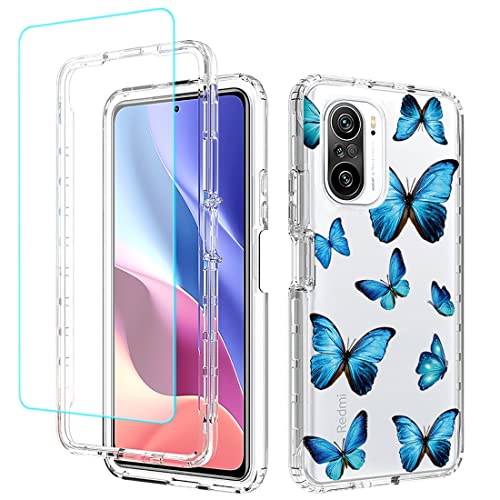 Coque Redmi K40 Pro 5G antichoc transparente avec verre trempé et motif floral souple
