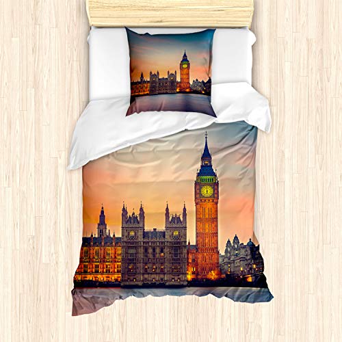 ABAKUHAUS London Bettbezug Set, Big Ben und das Parlament, Milbensicher Allergiker geeignet mit Kissenbezügen, 135 cm x 200 cm - 80 x 80 cm, Mehrfarbig