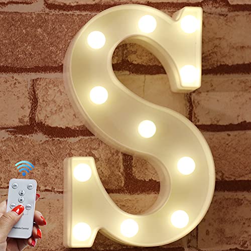 Pooqla Light Up Letters with Remote LED Marquee Letter Lights Alphabet Signs Timer Dimmable for Wall Table Wedding Home Party Bar Christmas Decoration, Letter S