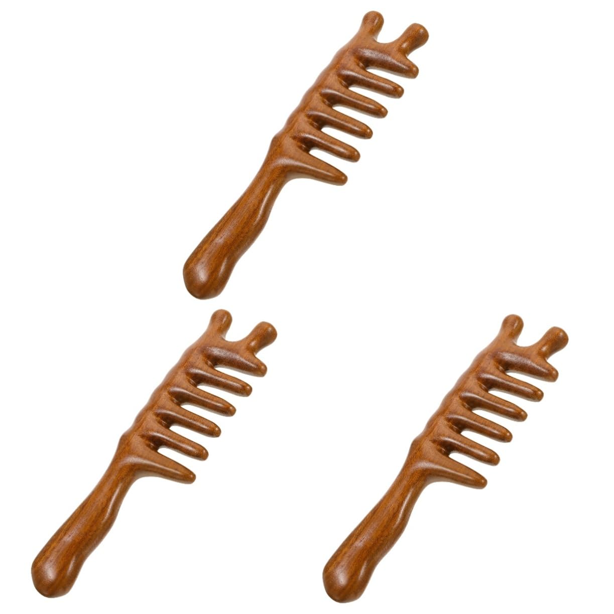 Healeved 3piezas Peine De Madera Natural Para Masaje Del Cabelludo Peine De Dientes Anchos Ergonómico Para Cabello Rizado y Grueso El y Estimula La Circulación Portable y