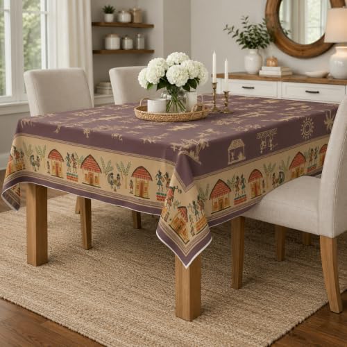 Image of STITCHNEST Cotton Slub Table Cover for 6 Seater Dining Table|54 x 78 Inches, Digitally Printed|Durable, Washable & Fade-Resistant Fabric