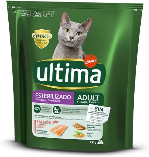 Ultima – Pienso para gatos adultos Ultima Esterilizado salmón. 800 g