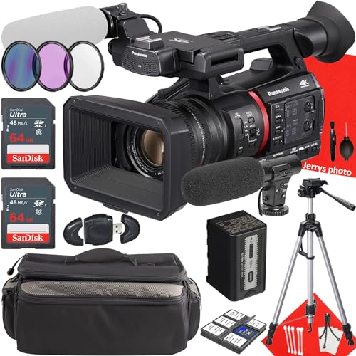 Image of Panasonic AG-CX350 4K Camcorder + 2PC 64 GB Memory + Handle Unit + Shotgun Video Microphone + Filters + Tripod + More (21pc Bundle)