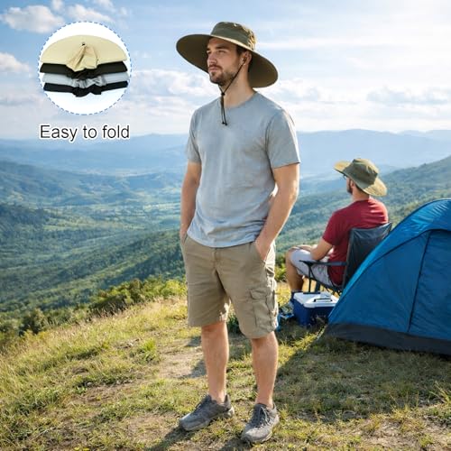 Image of HUAMULAN Wide Brim Sun Hats Men and Women Bucket Safari Fishing Hat for Hiking Garden Lawn Work Camping Outdoor