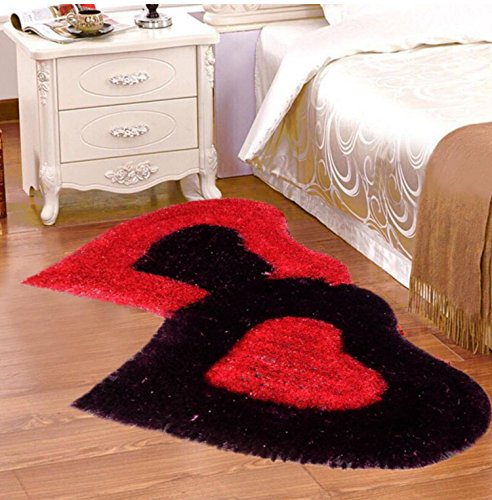 JAI DURGA HOME FURNISHING Polyester Heart Shape Bed Runner - Red and Black (45 x 90 cm)