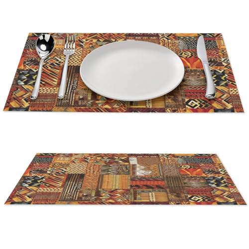 Set de table lavable en PVC résistant à la chaleur style patchwork africain pour intérieur - 2