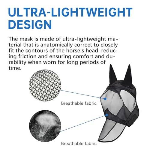 LALAGO CareMaster Integral-Fliegenmaske, Fliegenmaske Pferd, Fliegenhaube Pferde, Fliegenmaske Pferd Warmblut, Dicke Fleece Polsterung Transparent Fine Mesh Pferde Fliegenschutzmaske (Integral-L