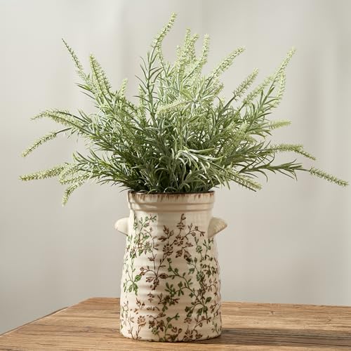 SIDUCAL Ceramic Green and Beige Retro Vase with Two-Ear, 7.6 Inch Ice Cracked Vintage Pastoral Vase, Rustic Farmhouse Vases for Home Decor, Table, Living Room, Shelf Decor, Chinoiserie Decor