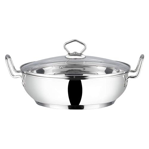 Vinod Stainless Steel Kadhai with Tempered Glass Lid, 24cm, 3 Litre