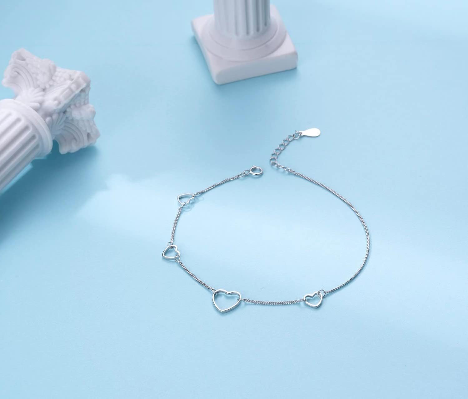 S925 スターリングシルバー クロススター ハートドット ビーズ プラス アンクレットブレスレット 女性用 足 足首 調節可能 ジ