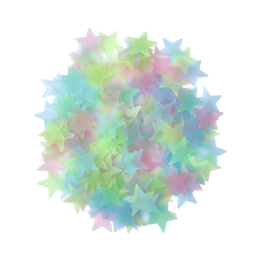 BEAMARKER 200Pcs Colorful Glow in the Dark Stars Stickers for Ceiling Luminous Plastic Wall Decals 3D Starry Sky Murals Bedroom Home Decorations Night Light DIY Wall Art Room Ceiling Decor