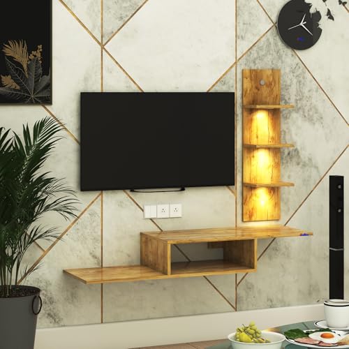 Image of Anikaa Engineered Wood LED Light TV Unit Wall Mounted TV Unit Wall TV Stand TV Cabinet for Living Room, Set Top Box Stand - Giantwood (D.I.Y - Do-It-Yourself) Ideal for Up to 43 inch Inches