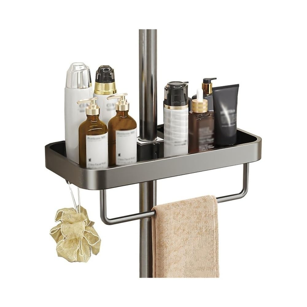 Mensole Bagno Mensola portaoggetti for doccia, organizer for doccia da bagno con barra portasciugamani e 2 ganci, organizer regolabile in alluminio for appendere la doccia Porta Shampoo Doccia(Grijs)