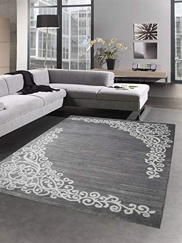 CARPETIA Designer Teppich Wohnzimmerteppich Ornamente Glitzer Creme grau Creme Größe 200x280 cm