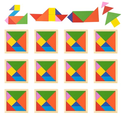 12 Stück Tangram Geduldsspiel Kinder, Tangram Puzzle Set, Montessori Lernspielzeug, Kleine Geschenke für Kinder, Lernspielzeug ab 4 Jahren