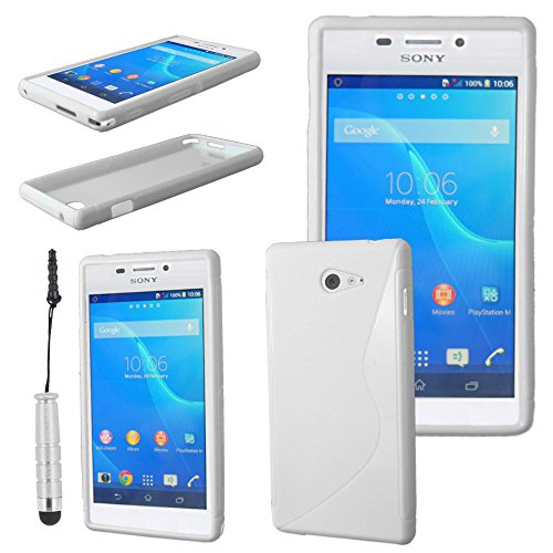 ebestStar - Coque Compatible avec Sony Xperia M2 D2302 D2303 Etui Housse Silicone Gel TPU Souple Motif S-Line + Mini Stylet, Blanc [Appareil: 139.7 x 71.1 x...