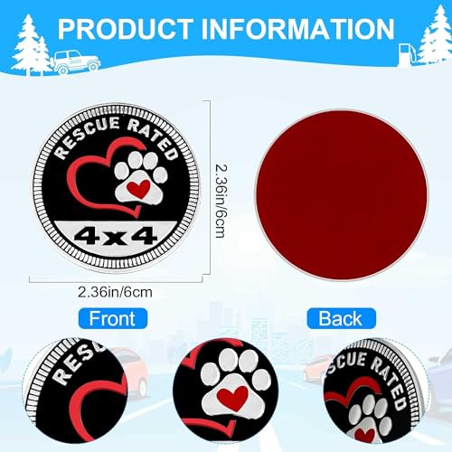 Image of Rescue Paw Badge Rated Car Emblem, 4 x 4 Automotive Car Badge Decals Stickers 3D Metal Car Badges Round Emblem Decals Compatible with Jeep Wrangler Vehicles Trucks SUV + Mask Hook Emblems(ZS063)