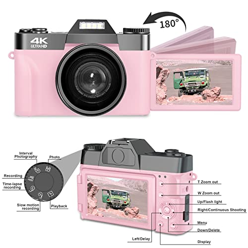4K Digital Cameras for Photography 48MP Vlogging Camera 16X Digital Zoom Manual Focus Rechargeable Students Compact Camera with 52mm Wide-Angle & Macro Lens, 32G TF Card and 2 Batteries - Image 5