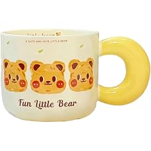 CAPIJIONG Animal Pattern Drinking Ceramic Mug For Couples, Home And Office Coffee Cup-Milk Yellow Three Little Bears without Spoon