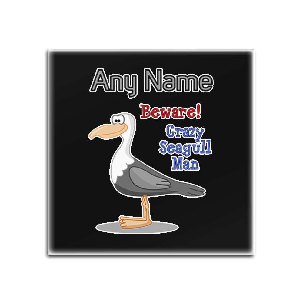 Sous-verres en verre Crazy Seagull Man personnalisables, lot de 4 carrés noirs pour table