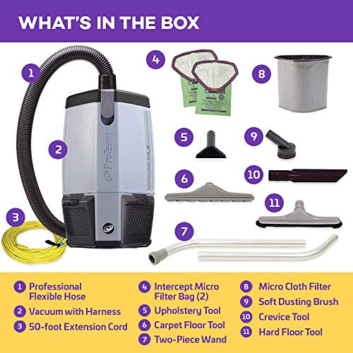 ProTeam Backpack Vacuums, ProVac FS 6 Commercial Backpack Vacuum with HEPA Media Filtration and