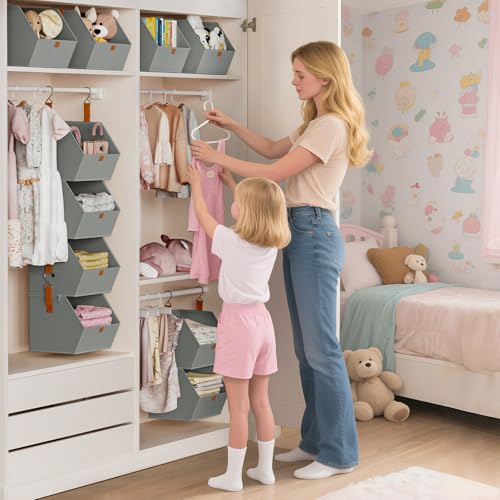 Hanging Closet Organizer 4 Tier - Clothes Hanging Shelves, Space-Saving Closet System, Fabric Storage Bins Bedroom Organization, Collapsible Baskets for Home, Dorm, Rv, Grey, 2 Pack - Image 7