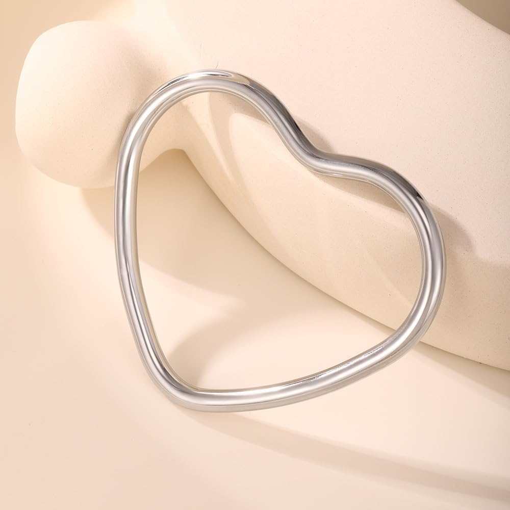 Kokoma Fashion Heart Cuff Bracelet for Women Minimalist Stainless Steel Hollow Hearts Large Cuffs Bangle Bracelets Statement Bangles Bohemian Jewelry