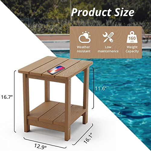 Lue Bona Adirondack Outdoor Side Table, 2-Tier Brown Poly Patio End Table Weather Resistant, Morden Side Table For Patio, Pool, Porch #TOP5