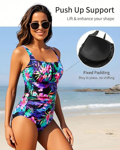 Image of Aqua Eve One Piece Bathing Suit for Women Tummy Control Swimsuit Slimming Vintage Swimwear