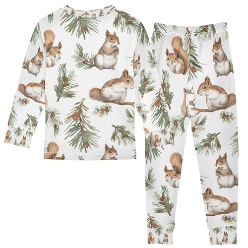 senya Squirrels on Nut Branches Pajamas Set Long Sleeve Soft Cotton Sleepwear 2 Piece2