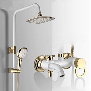 White Gold Double Lift Household Brass Shower Faucet Hot And Cold Shower Set Booster Top Spray Shower System 3 Modes Beautiful Practical,