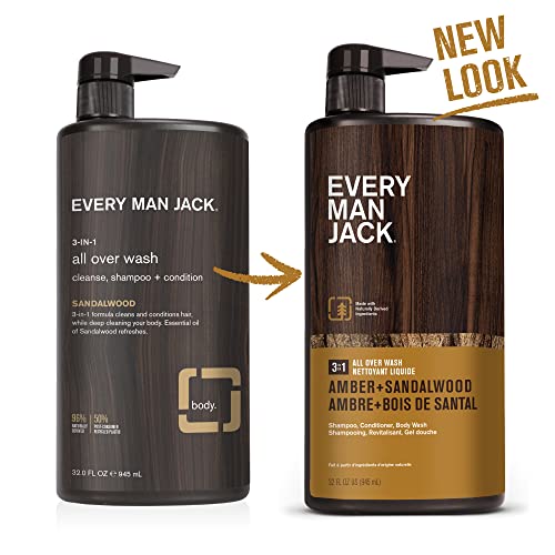 Every Man Jack Men’s Cleansing 3-In-1 All Over Wash For All Skin And Hair Types - Cleanse And Nourish Skin And Hair With Naturally Derived Soy Proteins, Aloe, And Amber + Sandalwood Scent - 32 Fl. Oz. #TOP7
