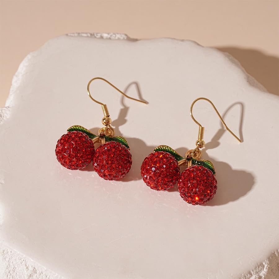 Kawaii Cherry Fruit Earrings for Women Simulated Fruit 3d Cute Cherry Dangle Earrings for Woman Fashion Trendy Red CZ Drop Earring - Image 6