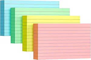 Colored Index Cards 3x5, 200 Pack, Ruled Index Cards, Flash Cards for Studying, Heavy Note Cards for Office, Home and School,Four Colors, Each Color Individually Wrapped, 50 Pack Per Package