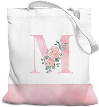 Amazon.com: SZERE Coquette Pink Initial M Flower Cute Canvas Tote Bag ...