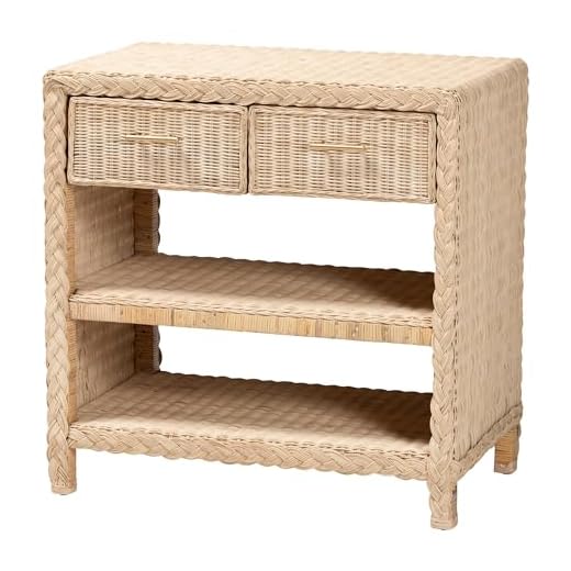 Bali & pari Lanica Japandi Sun Bleached Rattan 2-Drawer Console Table