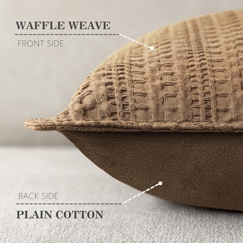 Image of Foindtower Set of 2 Decorative Cotton Waffle Weave Lumbar Throw Pillow Covers Euro Shams Cushion Covers Accent European Pillowcase for Bed Couch Bedroom Living Room Home Decor 12x20 Inch Orange Brown