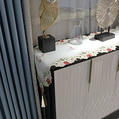 Kinbosd Macrame Table Runners, Farmhouse White Hollow Lace, Floral Embroidered Rectangle, Modern Table Runner With Tassels, For Holiday Party And Dining Room Dresser, 15.7 X 69.2 Inch (40 X176 Cm) #TOP4