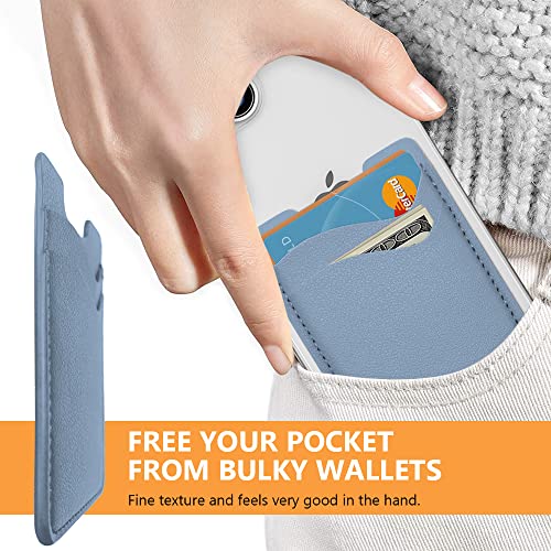 Phone Wallet Stick On, Leather Phone Card Holder, Stretchy Card Holder For Back Of Phone Credit Card Holder For Phone Case Compatible With Most Cell Phone (Iphone, Samsung) - 2Pack Blue #TOP1