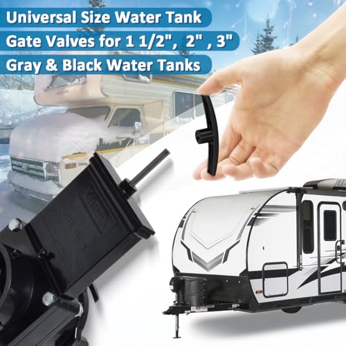 Image of 2pcs Aluminum RV Dump Valve Handles, Fit for Valterra T1003-6MN | Metal T handle upgrade, black finish, fits gray & black water gate valves, fits 1 1 /2 inch and 3 inch water tank gate