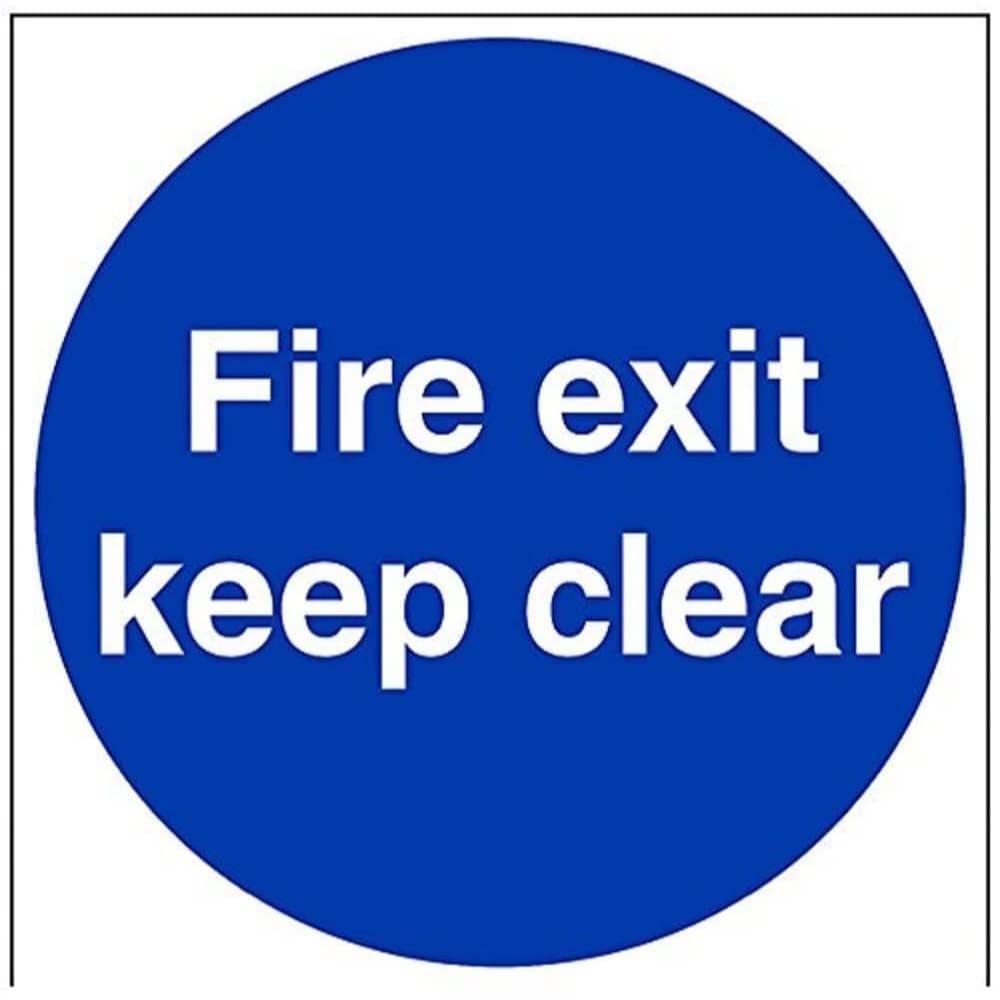 V Safety Fire Exit Keep Clear Mandatory Sign - 400mm x 400mm - 1mm Rigid Plastic