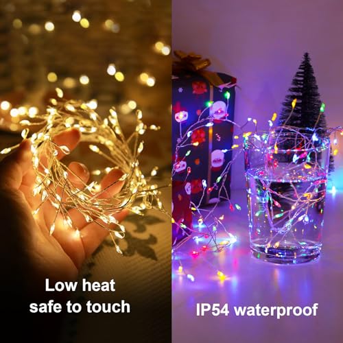 Image of BSGlobal Dual Color Changing Battery Fairy Lights (Warm White & Multicolor) | 10Ft 200 LED Christmas String Lights with Remote Control Timer Twinkle Cluster Light for Bedroom Xmas Tree Garland Decor