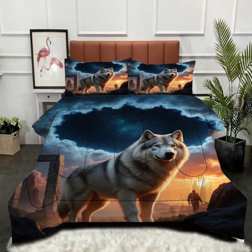 Couette 160x200 cm loup couverture microfibre 4 saisons
