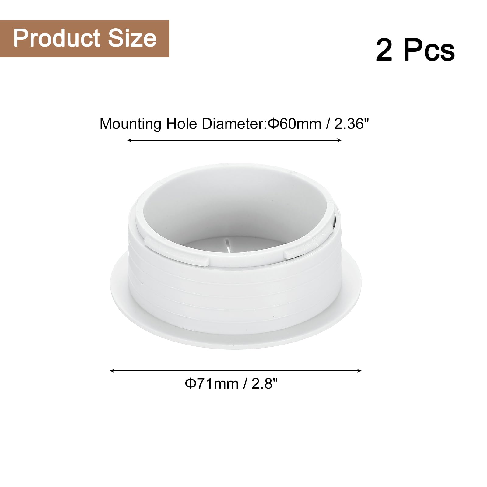uxcell 2 Pcs Desk Grommet, 2.36 inch 60mm Desk Cable Hole Cover Wire Hole Insert for Home Office Table Cabinet Cord Organizer, White
