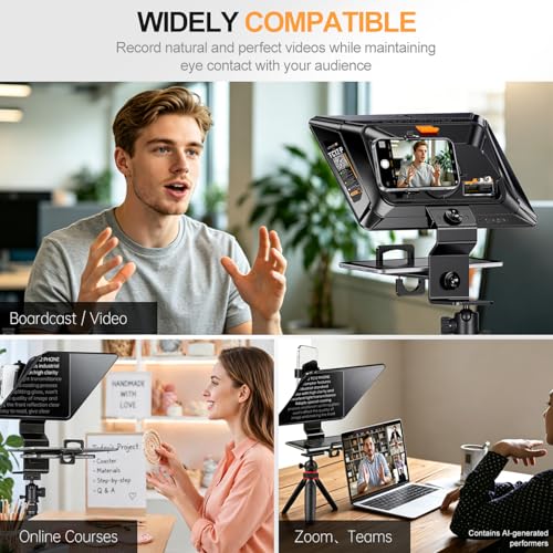 Image of Teleprompter for Smartphone,LENSGO TC12P 14.5-Inch HD Wide-Angle Beam Splitter Glass,On-the-Go Teleprompter Supports iPad /Tablet with Bluetooth Remote for YouTube, Zoom, TikTok & Vlogging