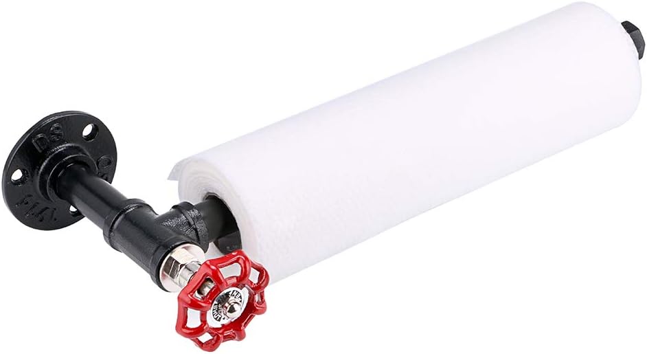 Sumnacon 13 Inch Industrial Pipe Paper Towel Holder - Wall Mounted Iron Vintage Tissue Holder with Hardware, Heavy Duty Rustic Hand Towel Bar Rack for Bathroom, Kitchen, Red Handle