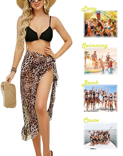 Kingfancy Women's Beach Swimsuit Cover Ups Bikini Wrap Chiffon Sarong Summer Shawl Pareo Skirt for Swimwear Flounces Black - Image 5