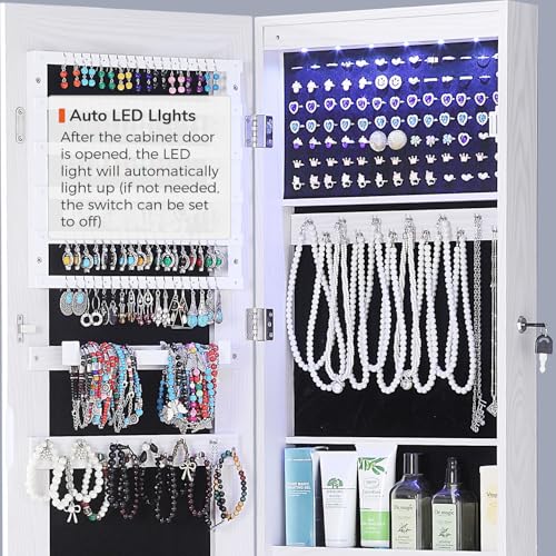 Gissar Full Length Mirror Jewelry Cabinet, 6 Leds Jewelry Armoire Wall Mounted Over The Door Hanging thumb #6